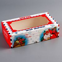 Коробка для пирожных 250*170*60мм с окном "Новогодняя почта"