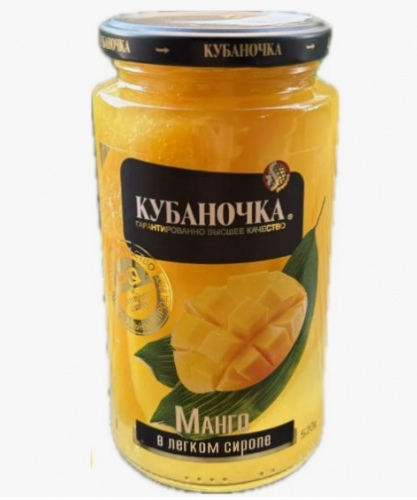КОНСЕРВЫ Манго в легком сиропе ТМ Кубаночка (Банка 520 мл) (12шт/кор)