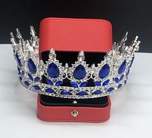 Корона 14*5,5см Серебро/Стразы+Синие металл