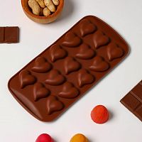 Форма силиконовая для шоколада "Сердечки изогнутые 15в1" 21,5×10,5×1,8 см