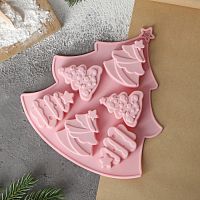 Форма силиконовая "Елочки" 6 ячеек, 22*20 см. (розовый)