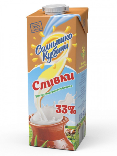 Сливки животные "Солнышко Кубани 33%" 1 л. (12шт) Сливки животные "Солнышко Кубани 33%" 1 л. (12шт)