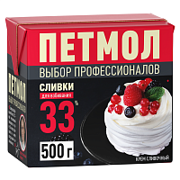 Сливки животные "ПЕТМОЛ 500гр 33%"(Юни Милк), 500мл/упак.