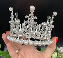 Корона с жемчугом 10*8см, серебро, металл