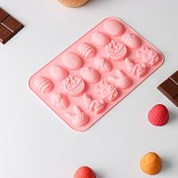 Форма силиконовая для конфет "Пасхальные кролики 18в1" 19*12 см.