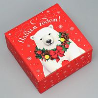 Коробка складная 150*150*70 мм. "Новогодний мишка"