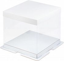 Коробка для торта 400*400*350мм с полностью прозрач. крышкой и пъедесталом (белая)