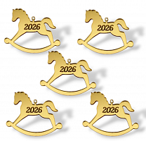 Бирка акриловая "Лошадка 2026" 4 см., золото (5шт./упак.)